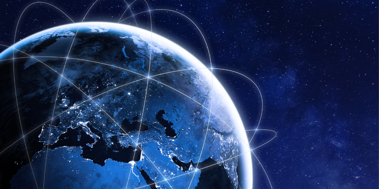 Globe with network connection visual overlaid.