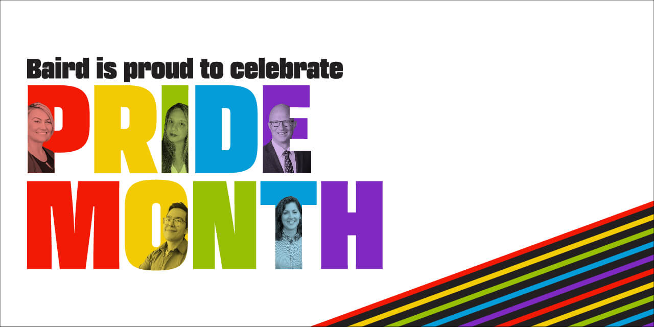 Graphic with the words "Silver Lake is proud to celebrate Pride Month" in multiple colors with red, yellow, green, blue, and purple diagonal stripes along the bottom right.